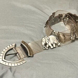 Clear Lucite Belt with Silver Elephants, Size Small, 1.5” Wide